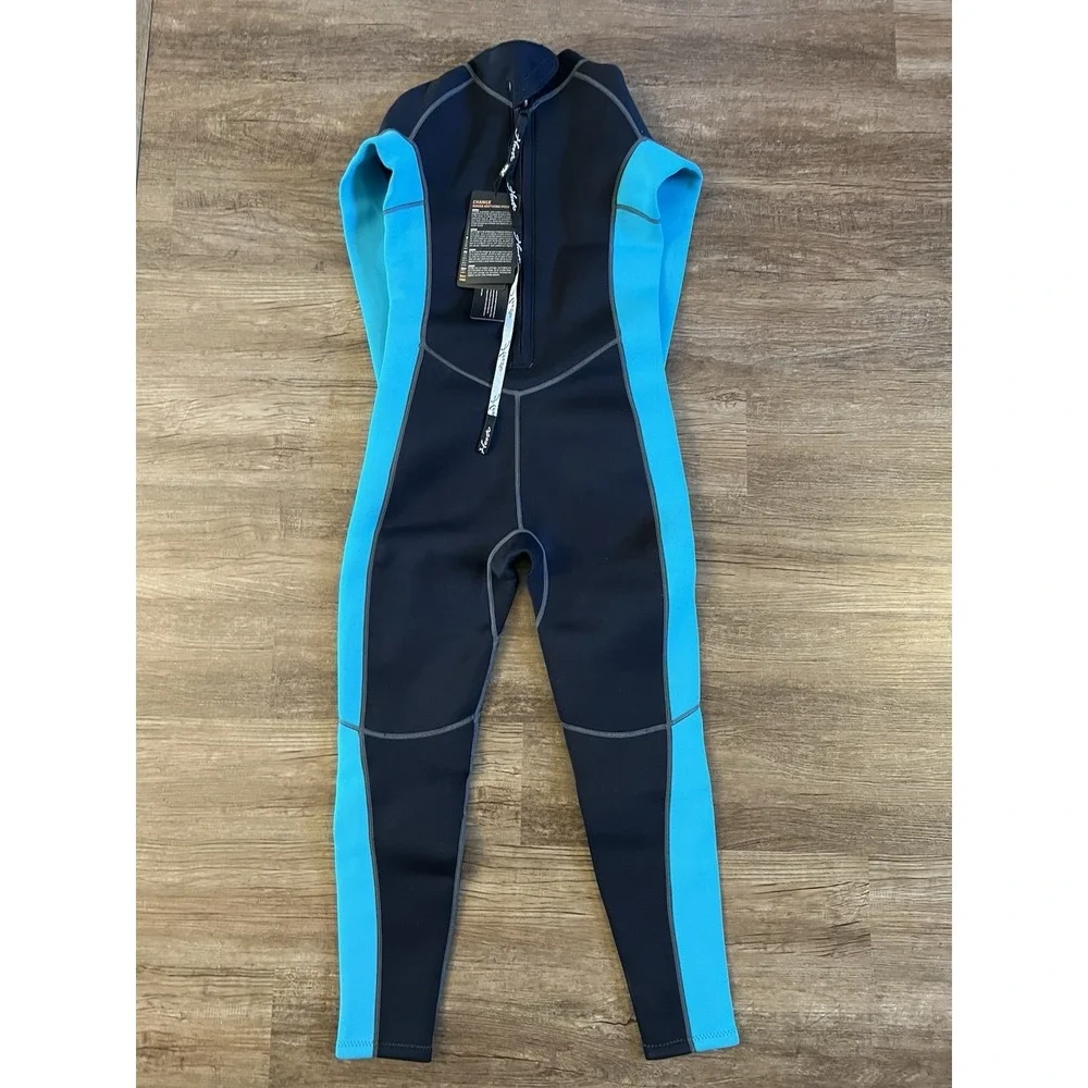 Hevto Neoprene Wetsuit Black Teal Long Sleeve Full Suit Back Zip Youth‎ Size 13